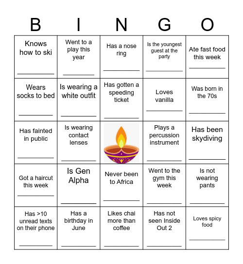 Diwali Bingo Card