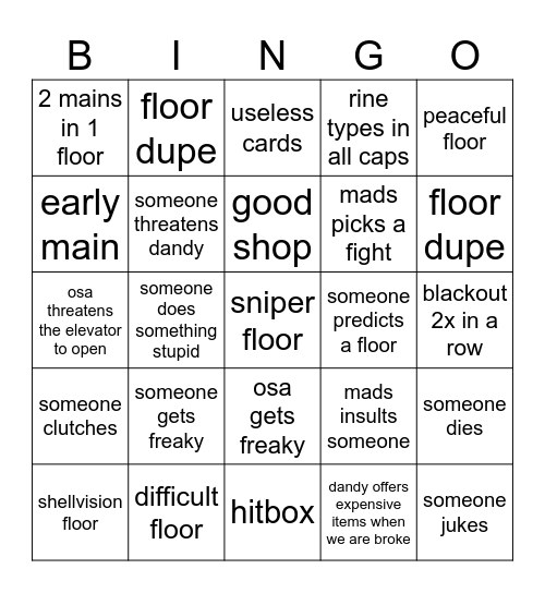 dandys world Bingo Card