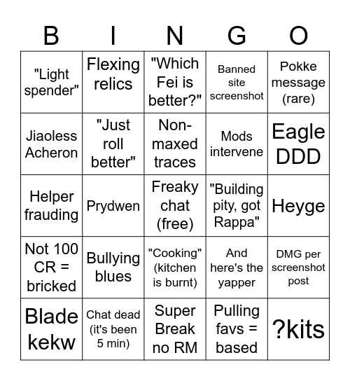 Help Chat Bingo Card
