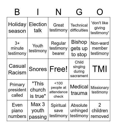 Bible Park Fast Meeting Bingo Card