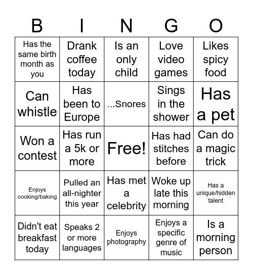 Human Bingo Card