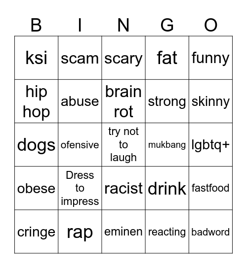 shorts bingo Card