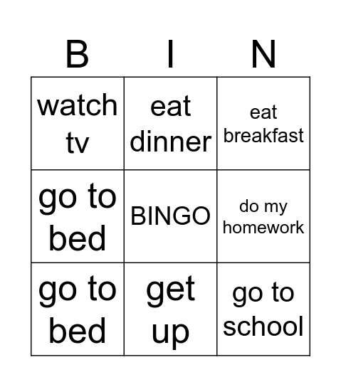 Daily Routine Worksheet Bingo Card