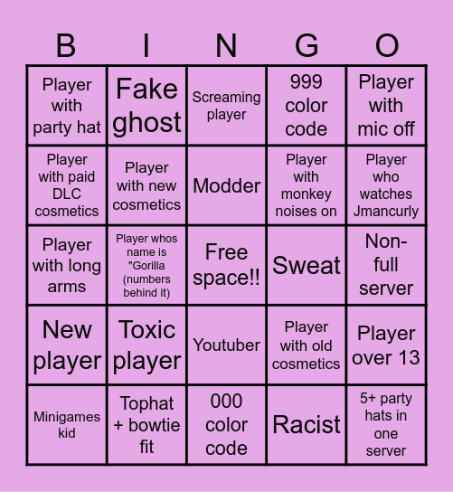 Gorilla tag bingo! Bingo Card