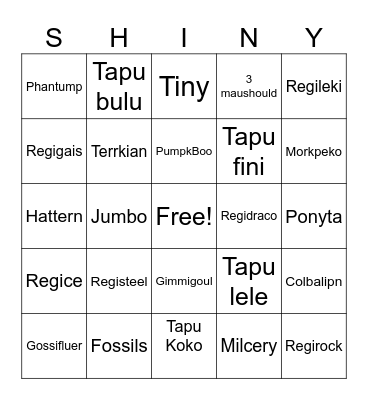Shinies 2024 Bingo Card