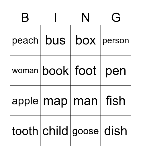 Tell me the plural nouns Bingo Card