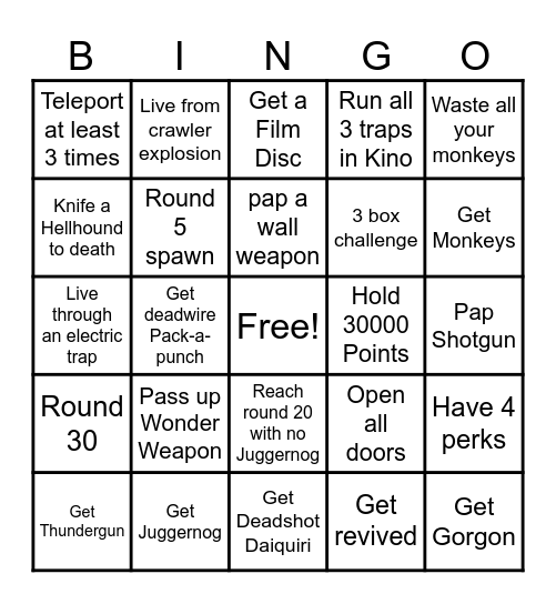 Call of Duty Black Ops 3 Zombies - Kino Der Totne Bingo Card