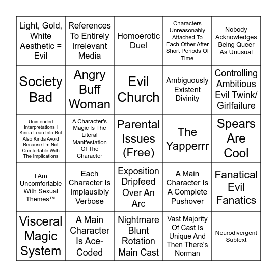 Funni Writing Bingo Card