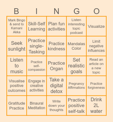 Self Care Bingo Card