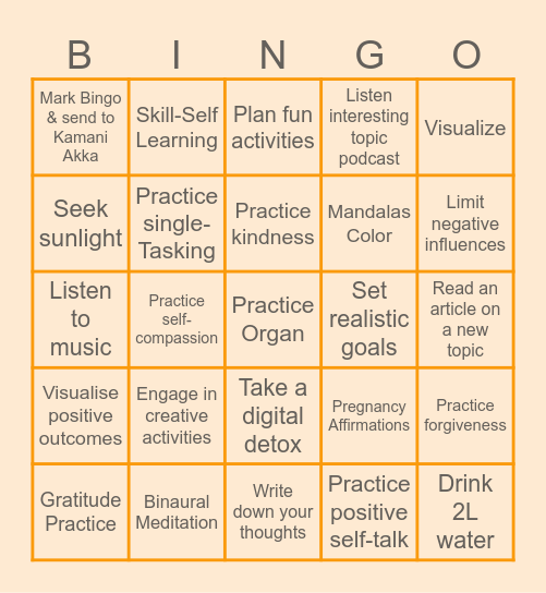 Self Care Bingo Card