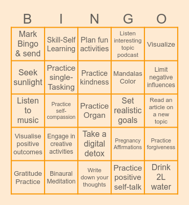 Self Care Bingo Card