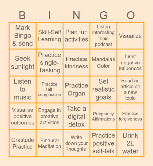 Self Care Bingo Card