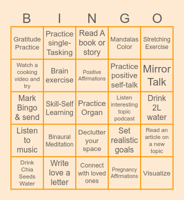 Self Care Bingo Card