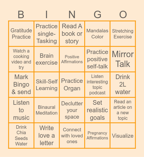 Self Care Bingo Card