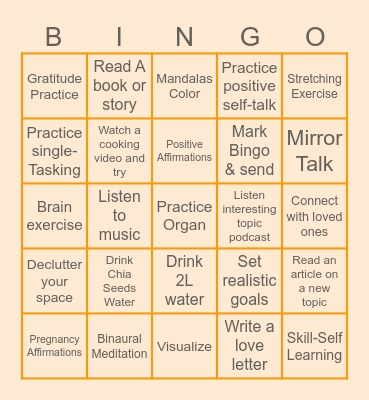 Self Care Bingo Card