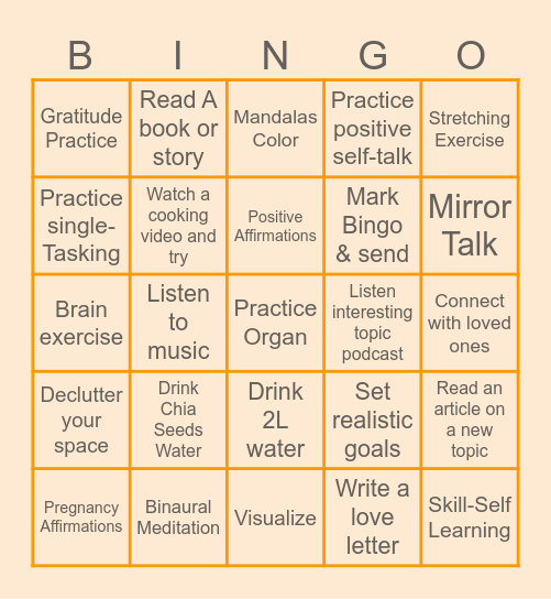 Self Care Bingo Card