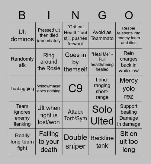 Overwatch Bingo Card