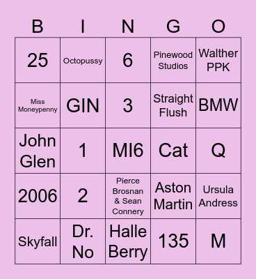 James Bond 007 Bingo Card