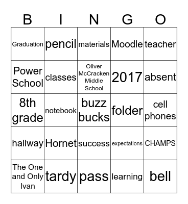 8th Grade Advisory Bingo Card
