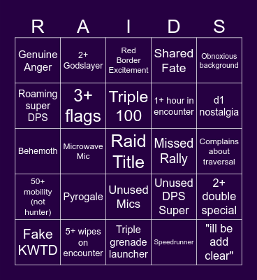 LFG Bingo Card