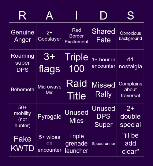 LFG Bingo Card