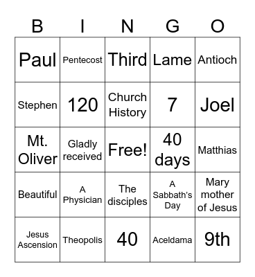 Lesson 256 - Paul’s Conversion Bingo Card