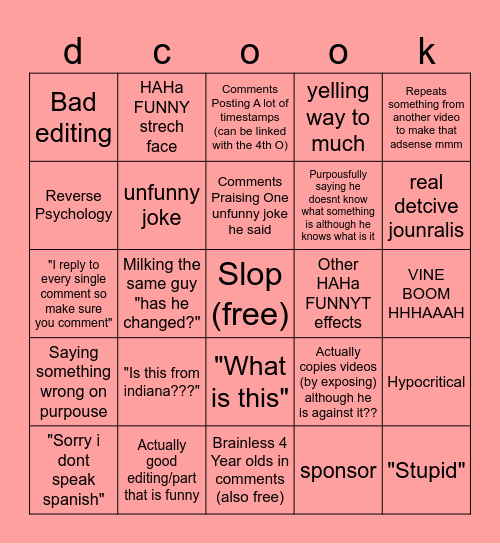 dj cook bingo Card