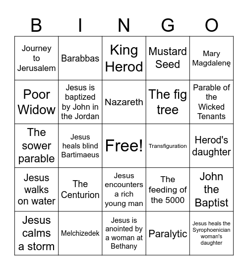 Gospel of Mark Bingo Card