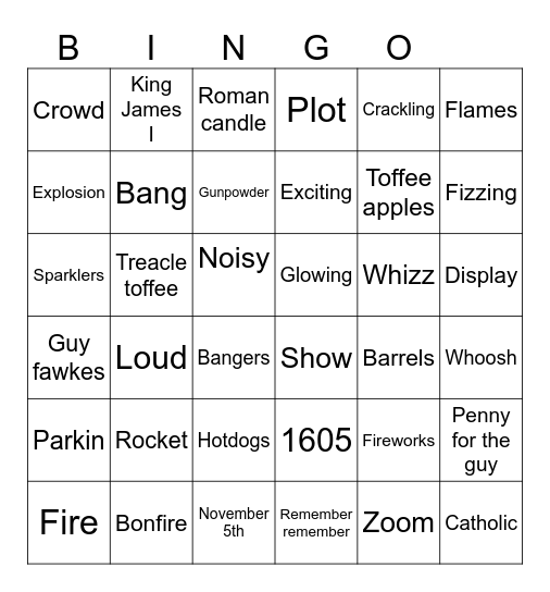 Bonfire night Bingo Card