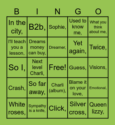 CHARLI XCX Bingo Card