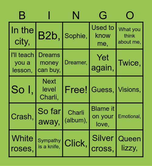 CHARLI XCX Bingo Card