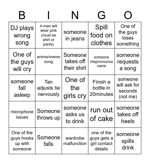 Wedding Bingo Card