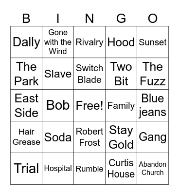The Outsiders Bingo Card
