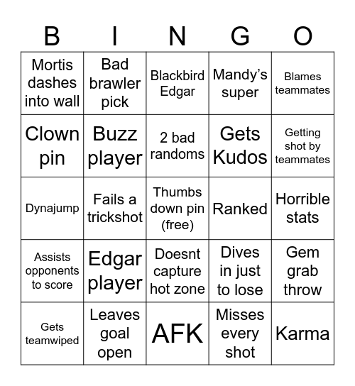 Bad Randoms bingo Card