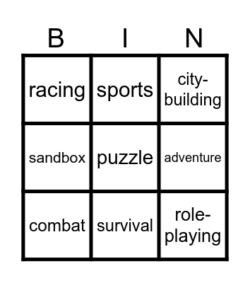 Game Bingo Card