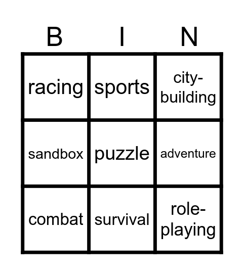 Game Bingo Card