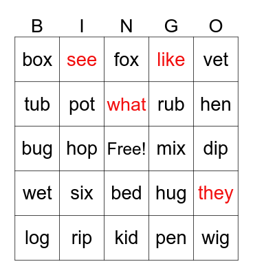 Smart Phonics 2 Bingo Card