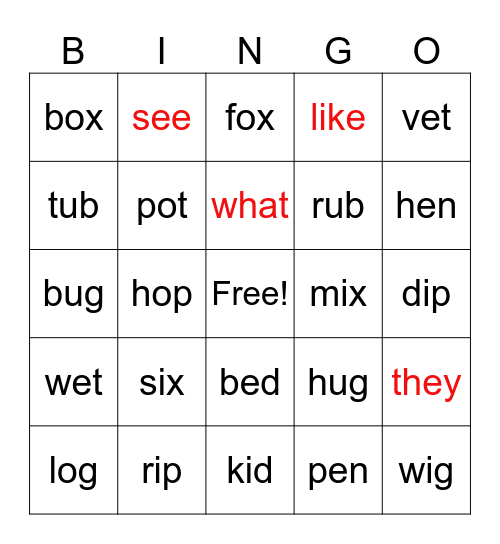 Smart Phonics 2 Bingo Card