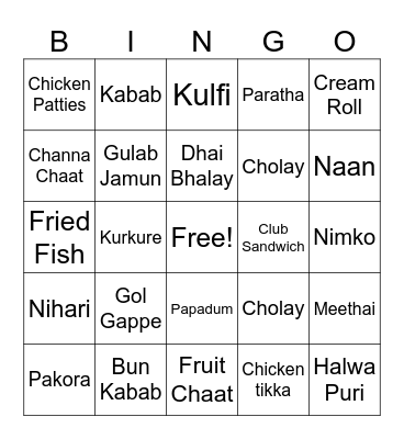Desi Delights Bingo Card