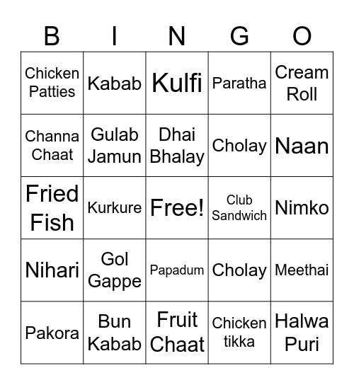 Desi Delights Bingo Card