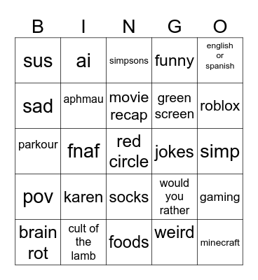 youtube shorts bingo Card