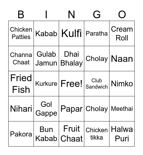 Desi Delights Bingo Card