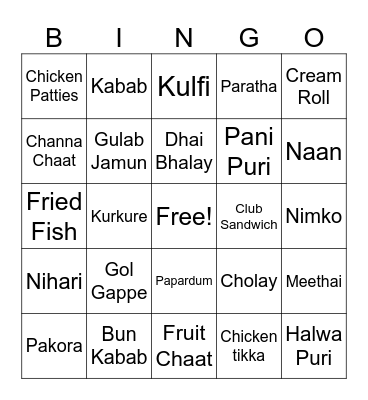 Desi Delights Bingo Card