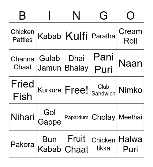 Desi Delights Bingo Card