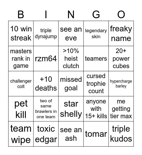 Hard brawl stars bingo Card