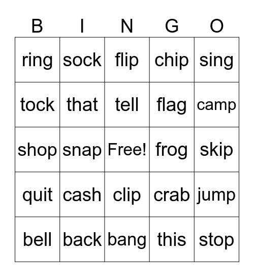 CVCC and CCVC Bingo Card