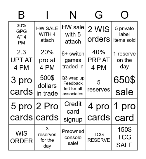 Q4 Kickoff! Bingo Card