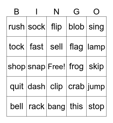 CVCC and CCVC 3 Bingo Card
