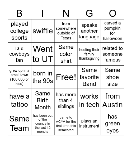 Team Rally Bingo Card