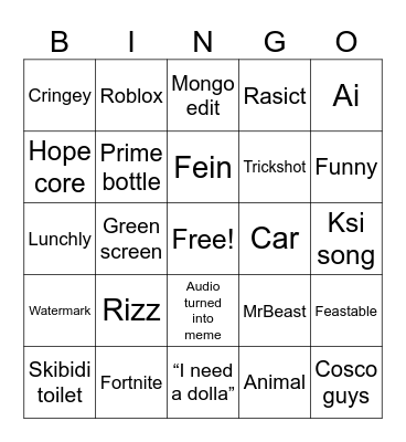 Brainrot Board Bingo Card
